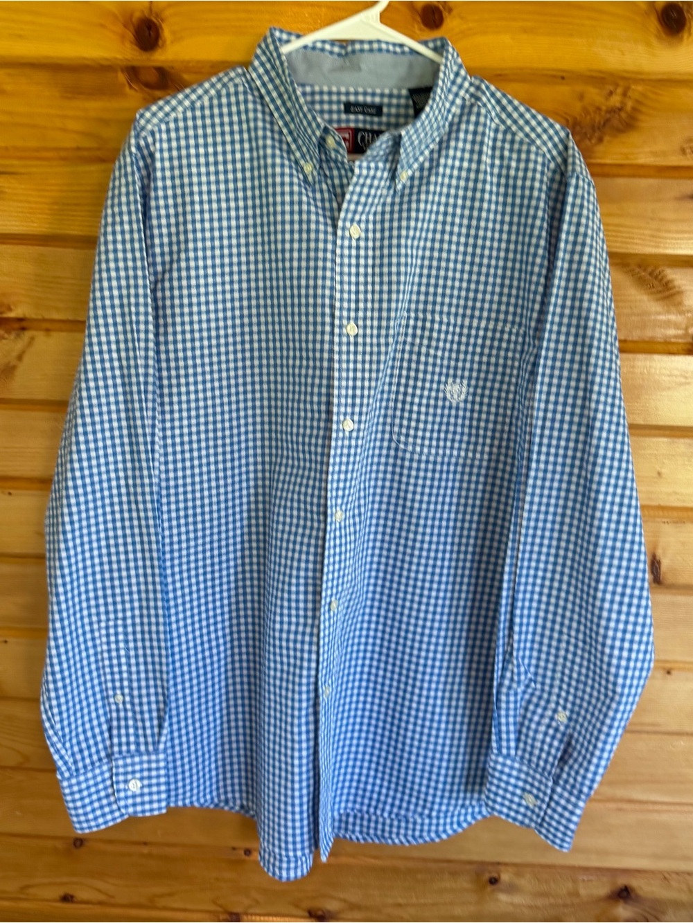 Chaps Men's Blue and White Gingham Button-Down Shirt